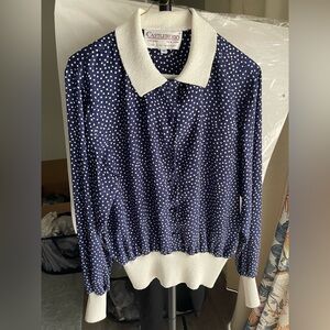 Polka Dot Navy Skirt Set. Top with Skirt